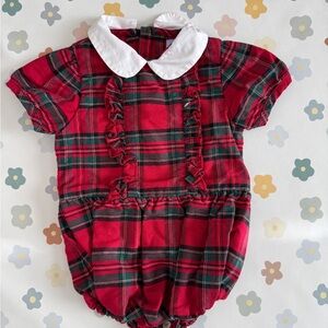 Red Plaid Baby Bubble with White Collar